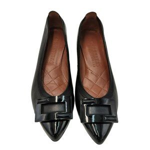 Hispanitas Womens Black Patent Leather Heels Size 5 Buckle Pointed Toe Comfort